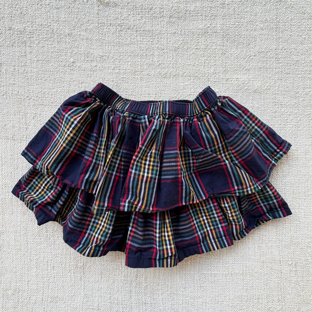 Hanna Anderson Navy/Rainbow Plaid Skirt EUC 4